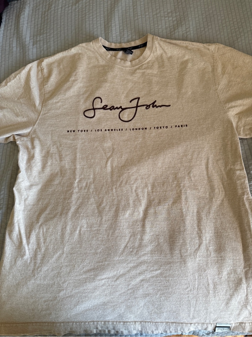 Sean John Crewneck Tee in Light Beige with Black Trim